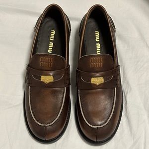 miu miu leather penny loafers